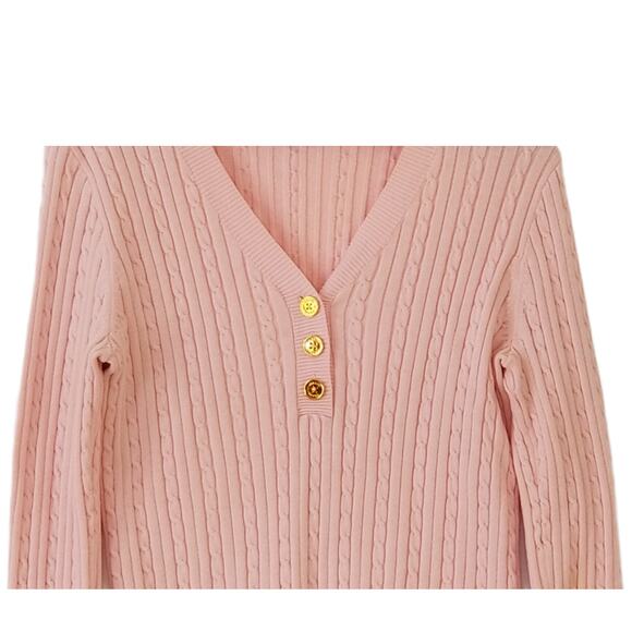 Chaps Pink V-Neck Cable 100% Cotton Sweater - Size M - Picture 4 of 5